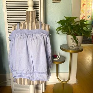 SOLD- Light wash Blue, off the shoulder blouse